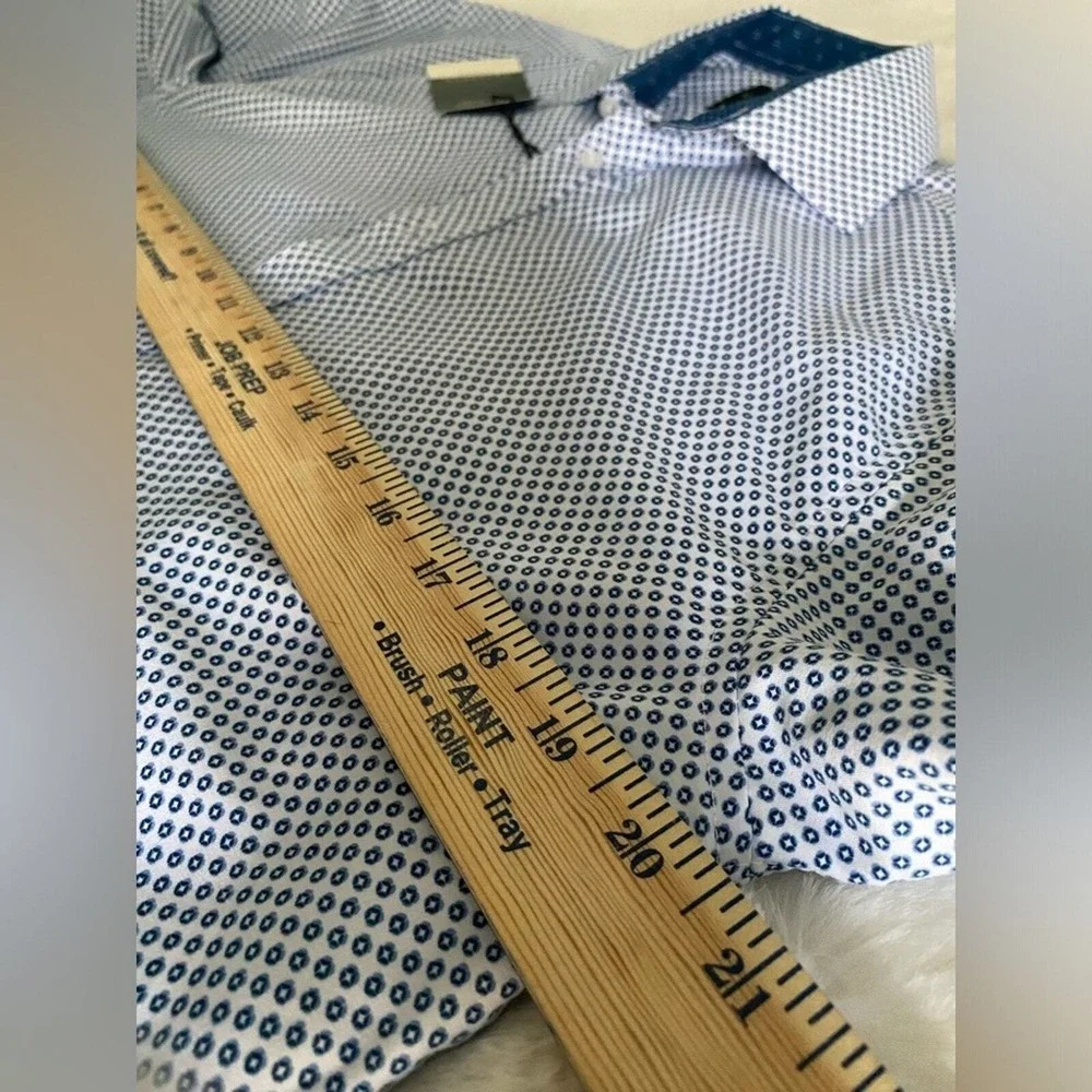 Calabrum London Mens Modern Fit Dress Shirt Blue White Geometric Medallion S NEW